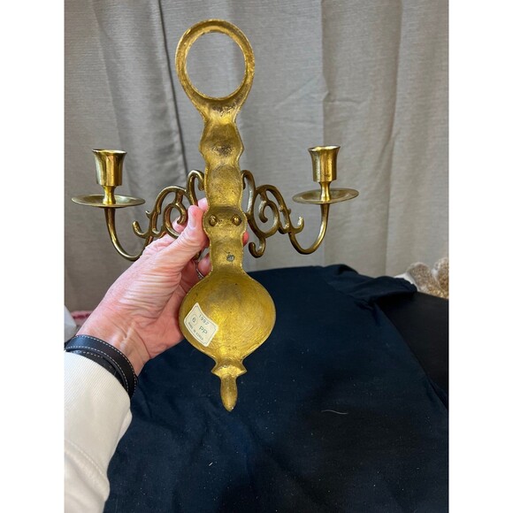 Vintage brass double wall sconces for 1” taper candles set of 2 - Picture 8 of 11